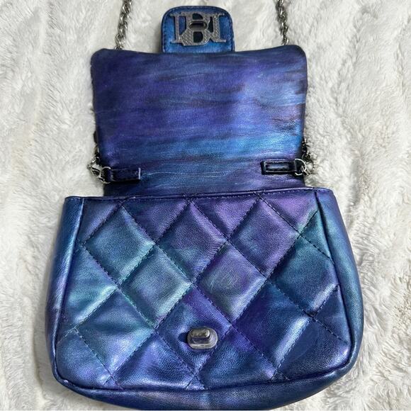 Badgley Mischka Elegant Blue Quilted Handbag With Pearl Handle wedding formal - Picture 9 of 13